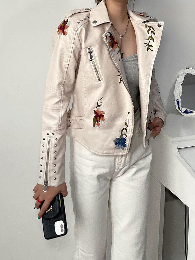 Kymber - Chaqueta de Cuero con Estampado Floral