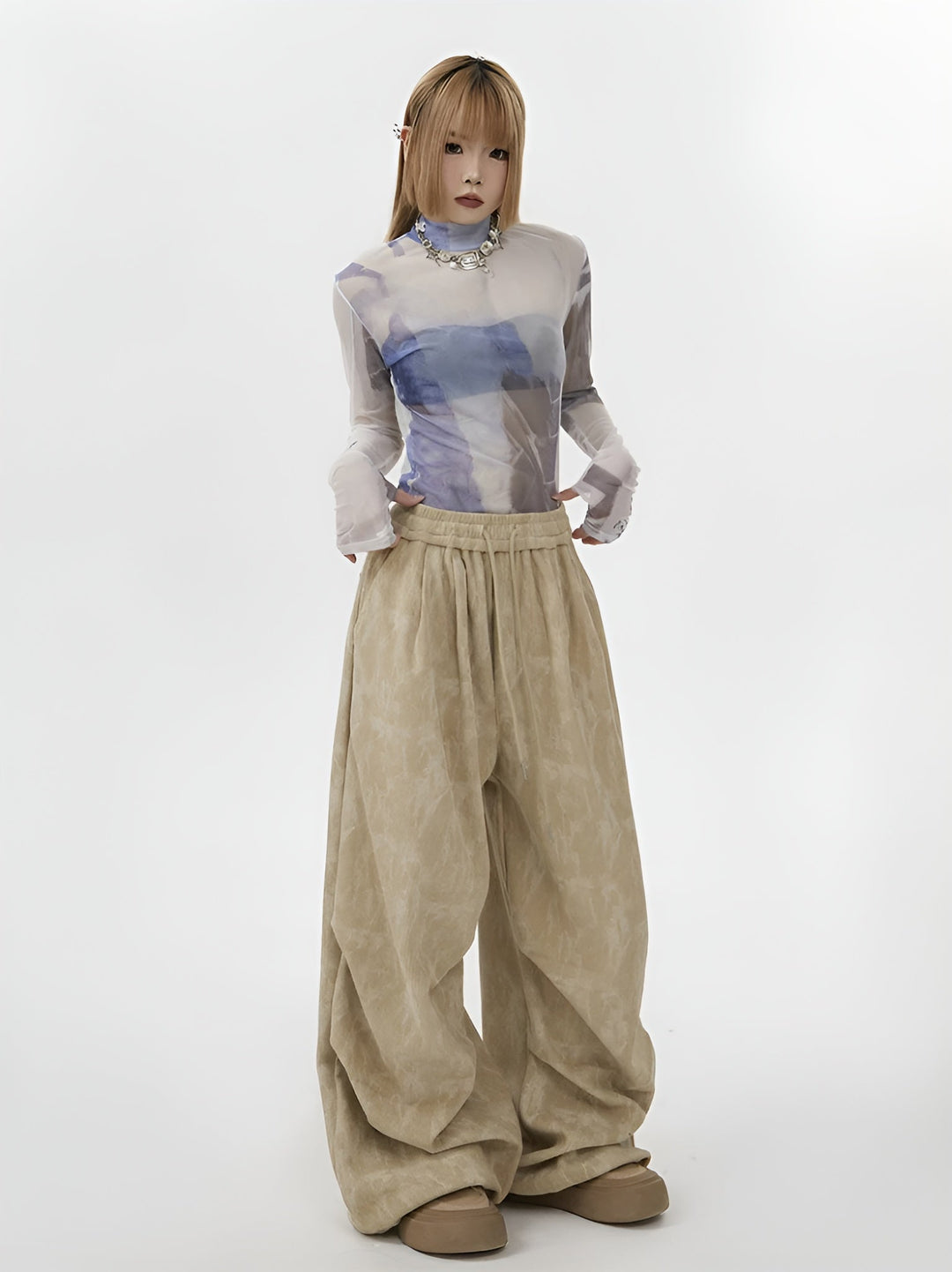 Natasia - Pantalones De Pierna Ancha y Cintura Elástica
