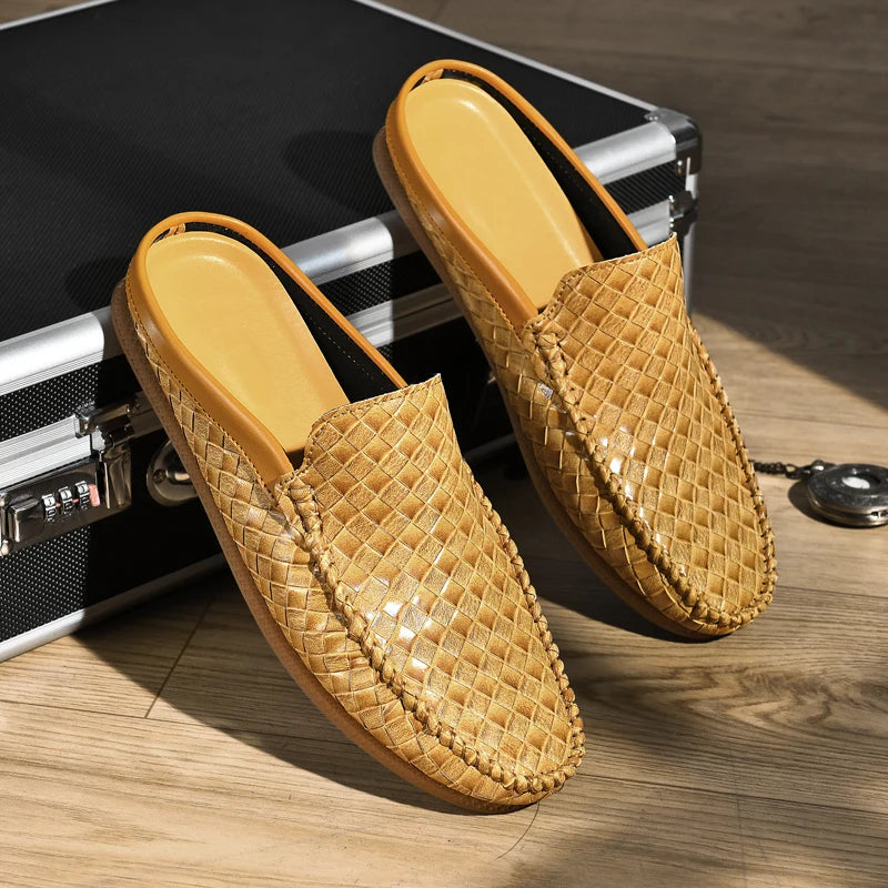 Efim - Zapatillas De Cuero Con Patrón Tejido Informal