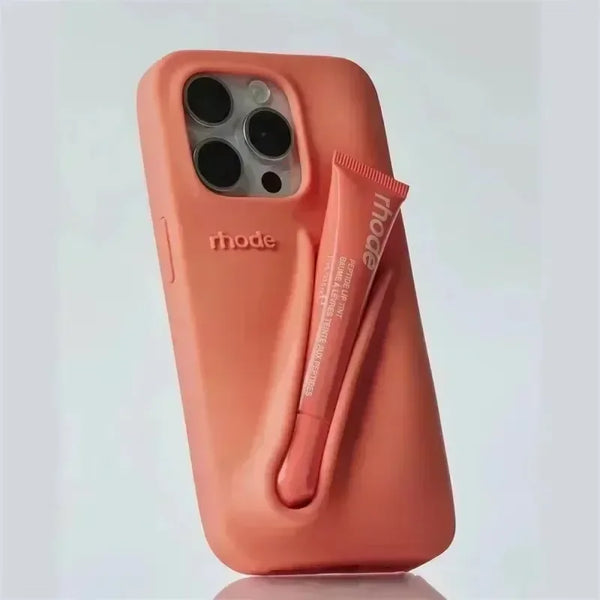 LuxeLoop - Funda de Silicona Para iPhone con Soporte Para Pintalabios
