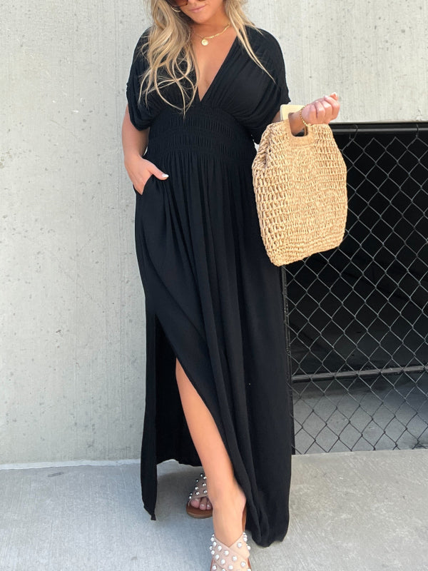 Neisya - Vestido Largo Maxi con Cuello en V y Abertura