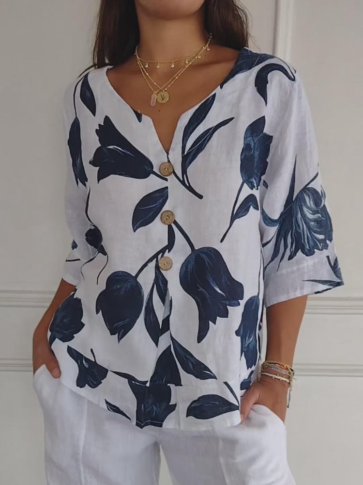 Maxine - Blusa Floral Con Botones