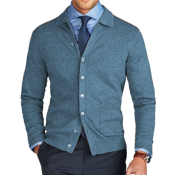 Benny - Chaqueta de Punto Con Bolsillo y Solapa Clásica