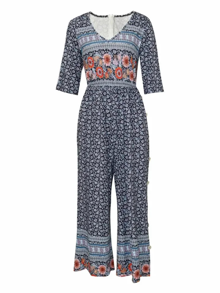 Nerina - Mono Vintage Boho Con Estampado Floral