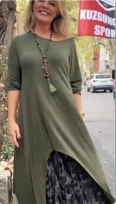 Sunitya - Vestido Casual De Manga Larga y Dobladillo Irregular