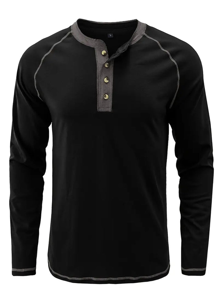 Sharma - Camisa Henley De Manga Larga y Cuello Redondo