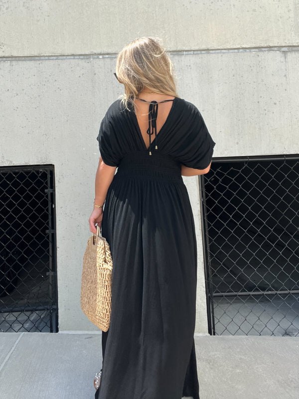 Neisya - Vestido Largo Maxi con Cuello en V y Abertura