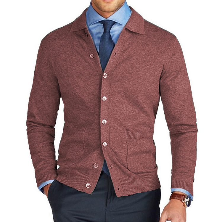 Benny - Chaqueta de Punto Con Bolsillo y Solapa Clásica