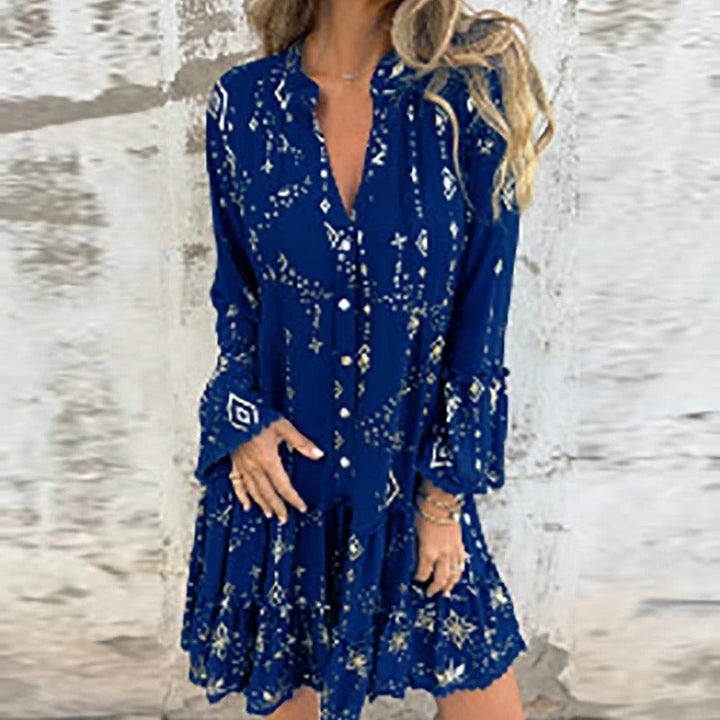 Gillian - Vestido Midi Con Estampado Geométrico y Cuello En V