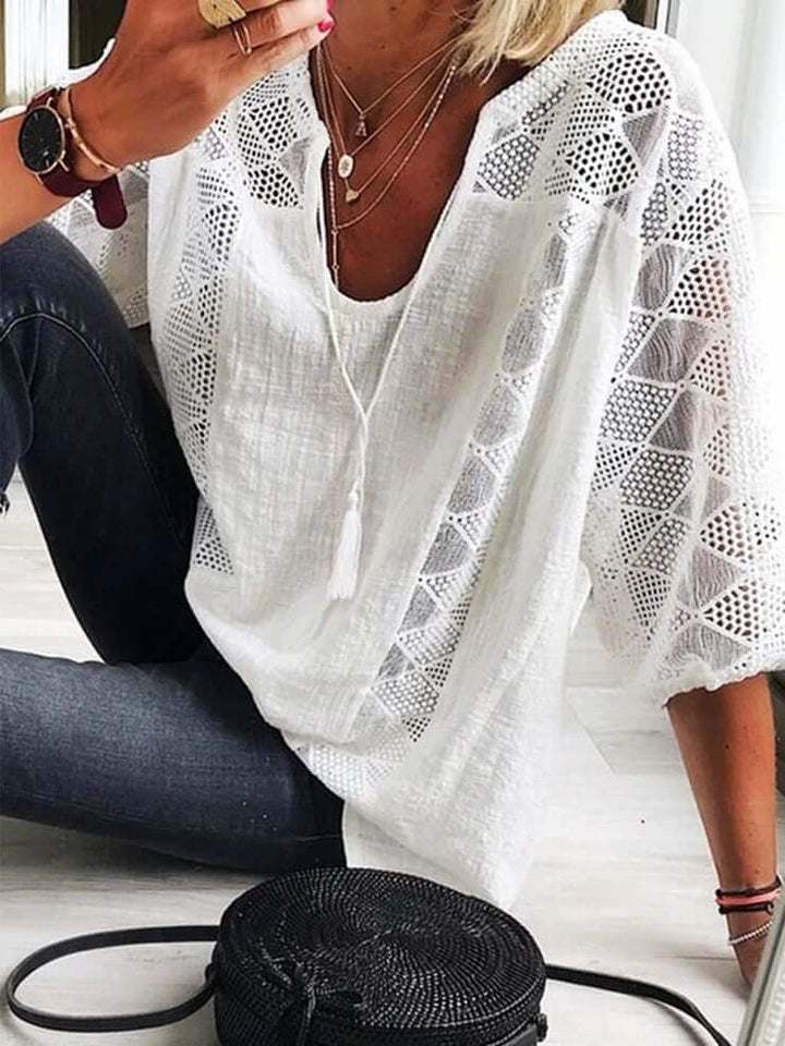 Leila - U Cuello Blusa Con Mangas