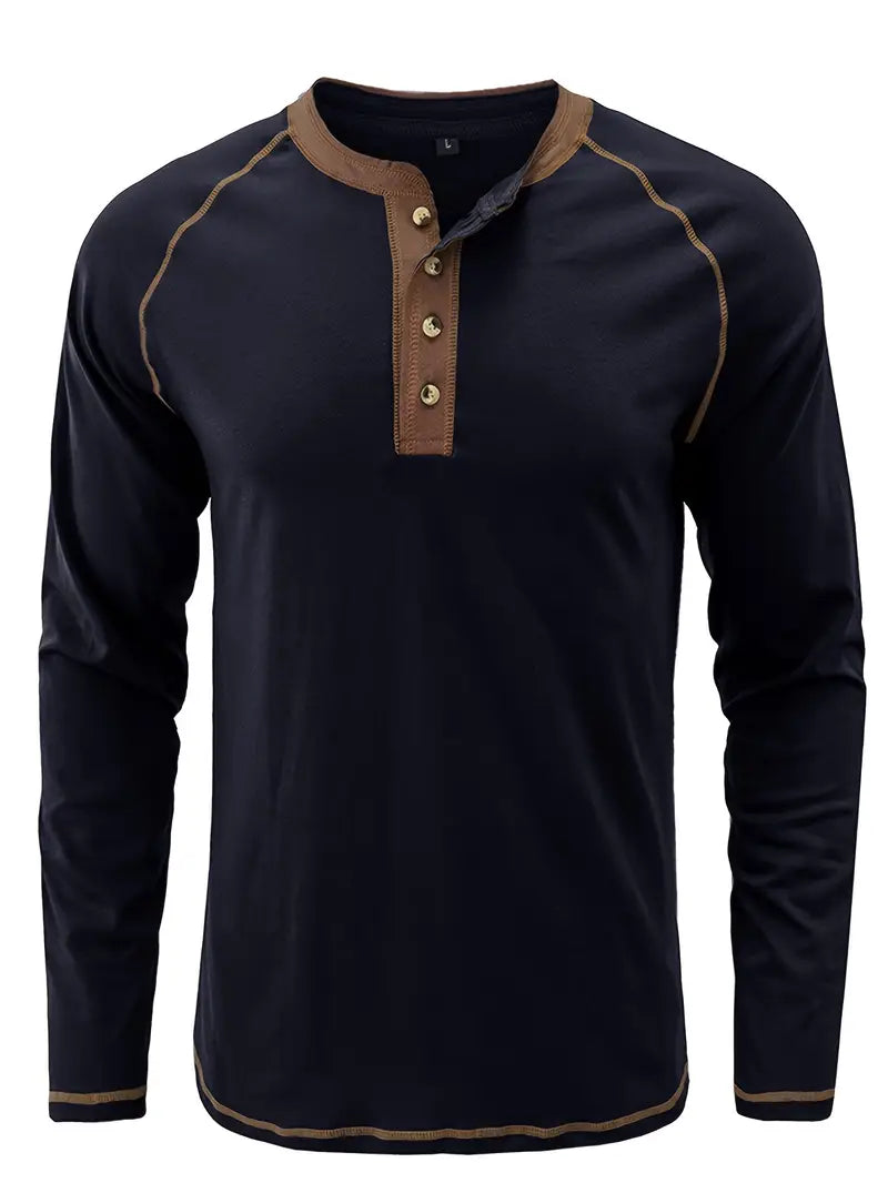Sharma - Camisa Henley De Manga Larga y Cuello Redondo