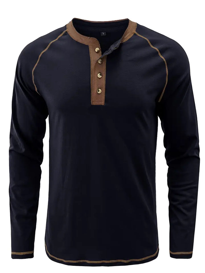 Sharma - Camisa Henley De Manga Larga y Cuello Redondo
