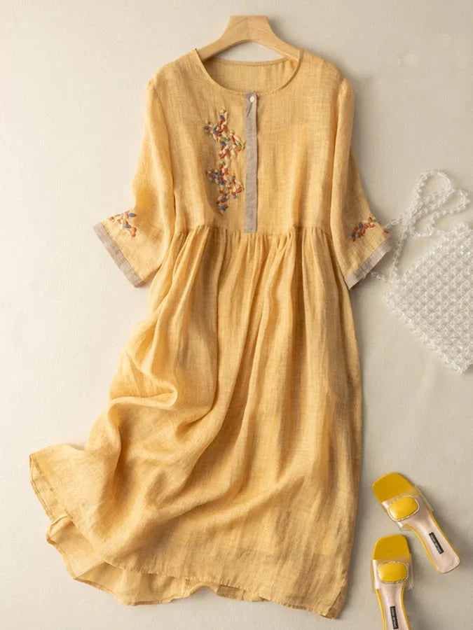 Anoshka - Vestido De Algodón y Lino De Estilo Etnico