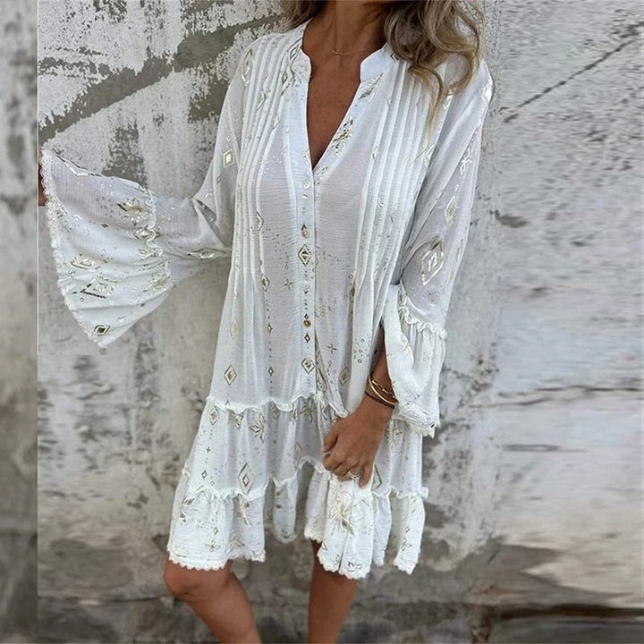 Gillian - Vestido Midi Con Estampado Geométrico y Cuello En V