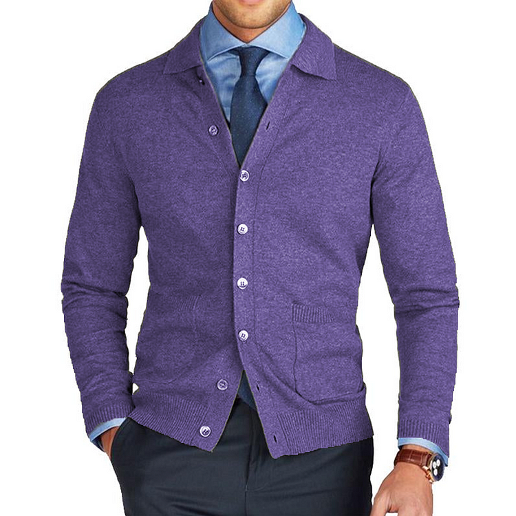 Benny - Chaqueta de Punto Con Bolsillo y Solapa Clásica