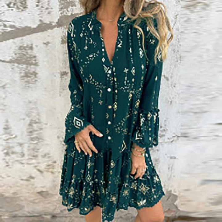 Gillian - Vestido Midi Con Estampado Geométrico y Cuello En V