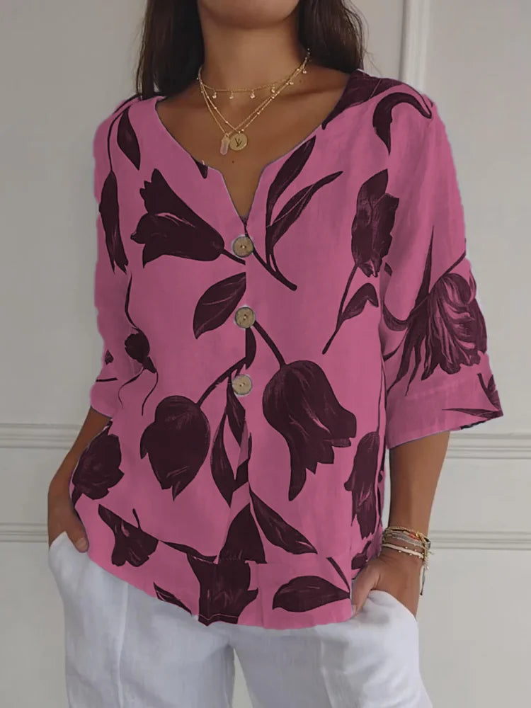 Maxine - Blusa Floral Con Botones