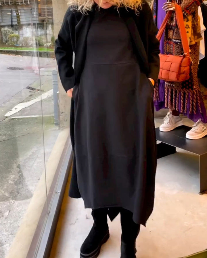 Cla - Vestido Midi Negro Con Bolsillos
