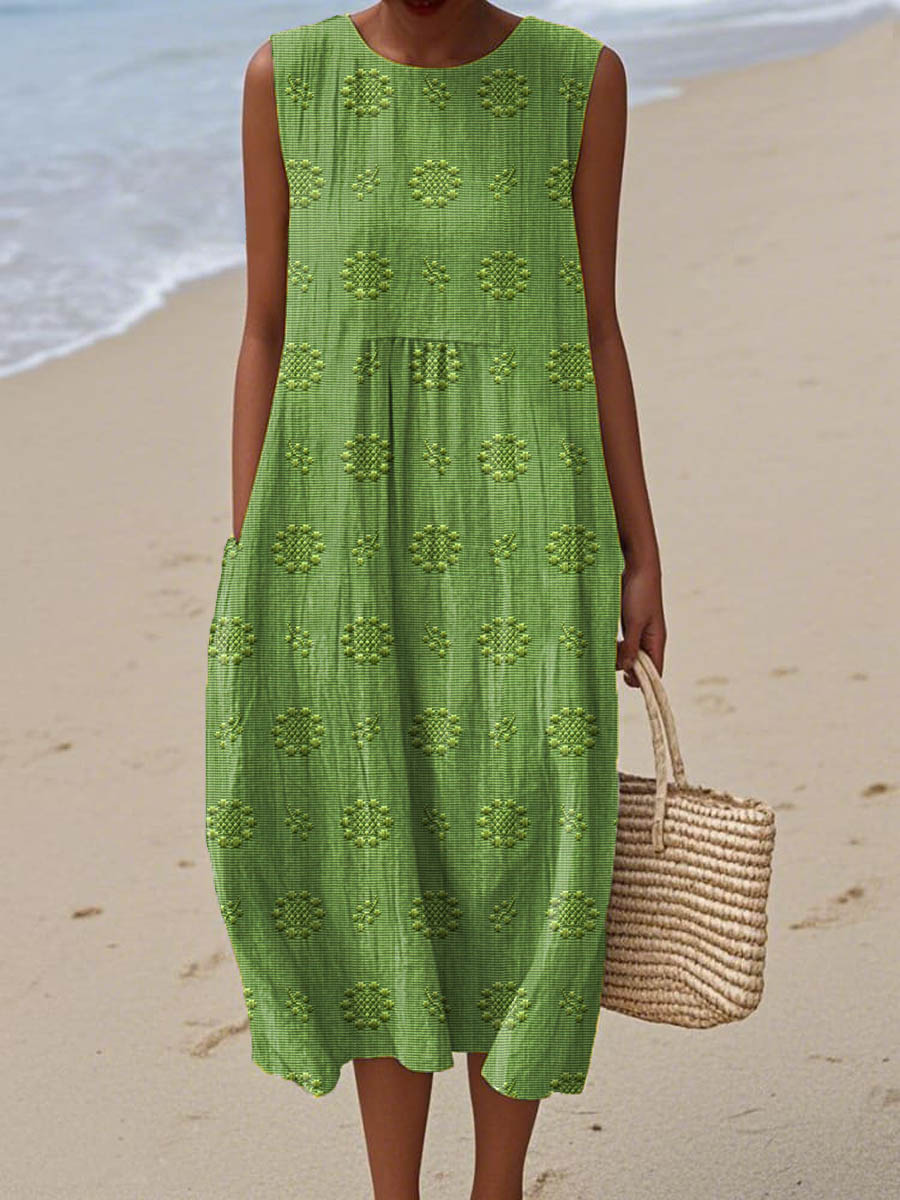 Aikaterini - Elegante Vestido Sin Mangas Con Bolsillos De Algodón