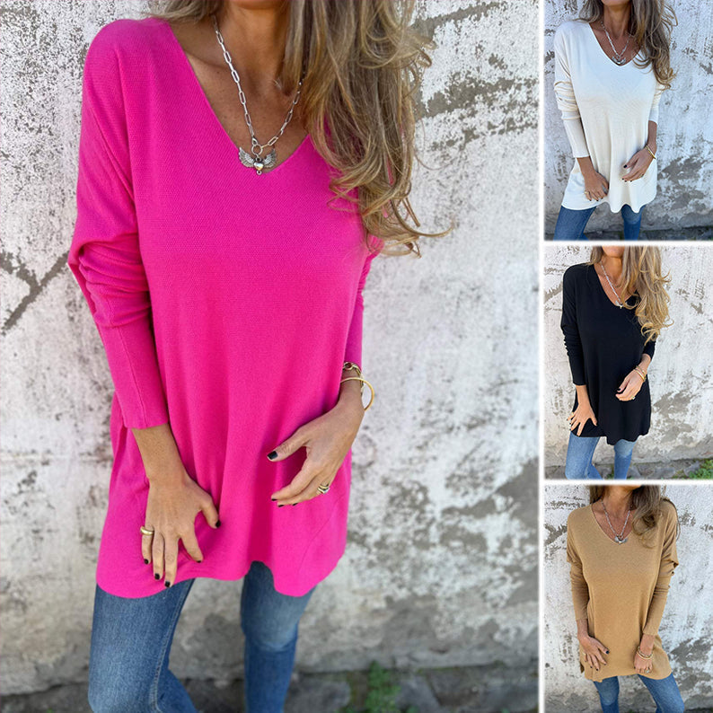Soledad - Cómoda Blusa de Punto de Manga Larga y Cuello en V