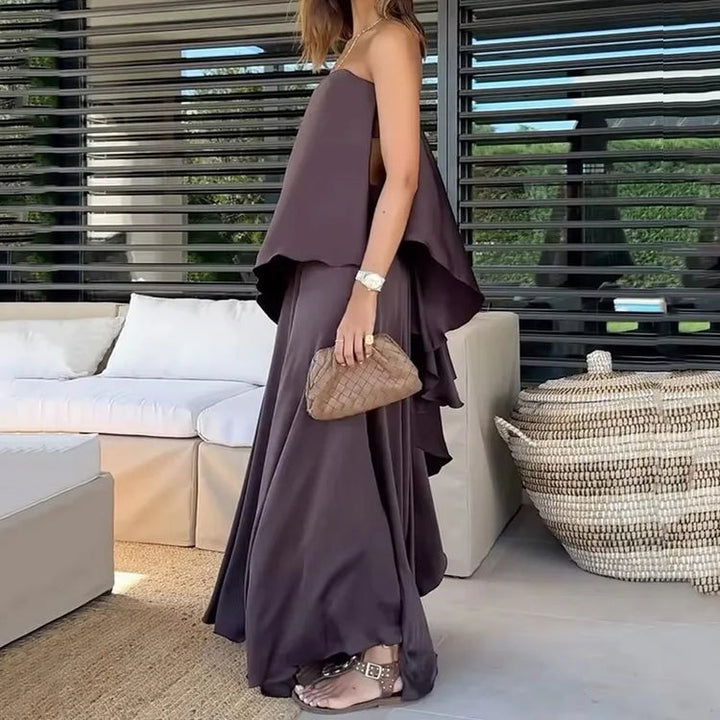 Kerstin - Conjunto de Blusa de un Solo Hombro y Falda Larga
