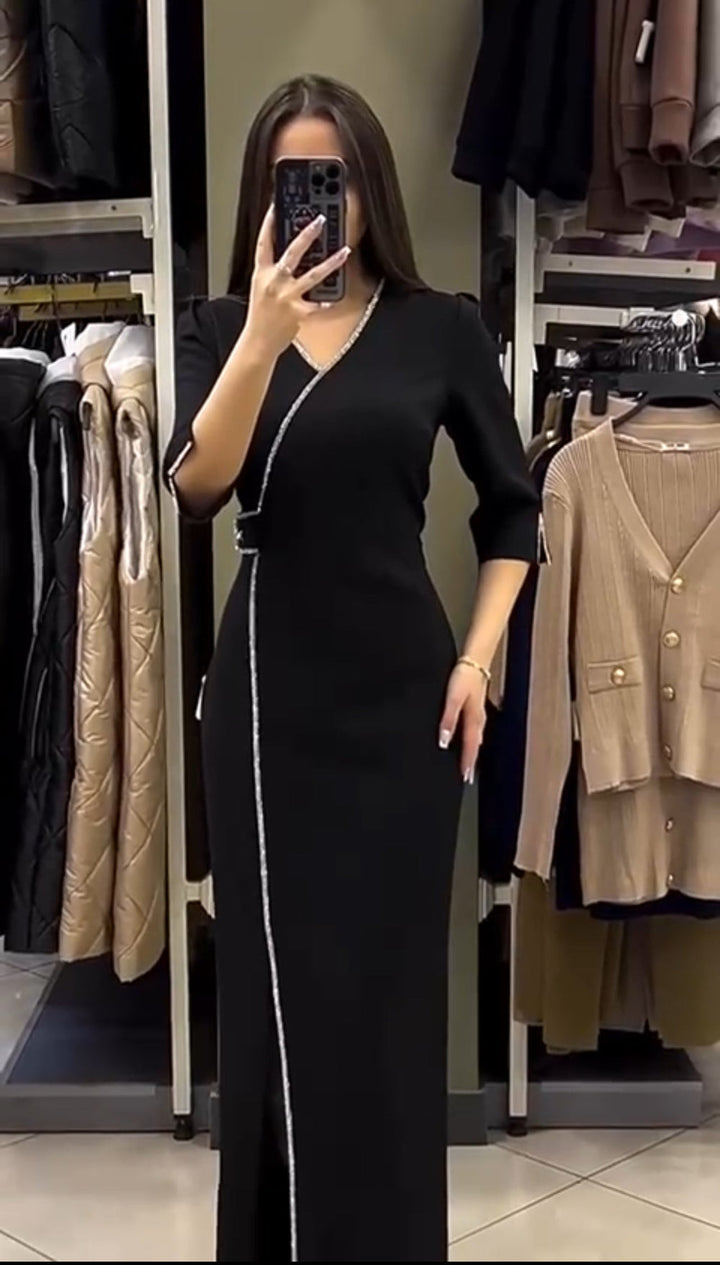 Vesela - Vestido Largo con Cuello en V Orquídea
