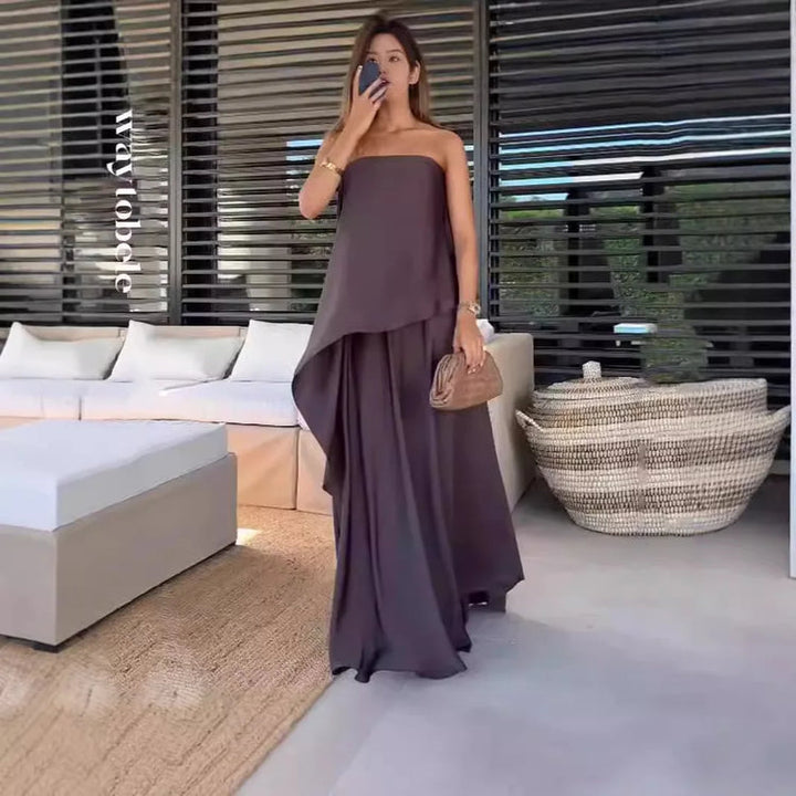 Kerstin - Conjunto de Blusa de un Solo Hombro y Falda Larga