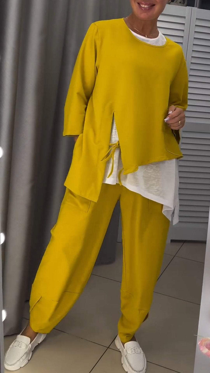 Novalie - Conjunto de top y Pantalón de Cuello Redondo