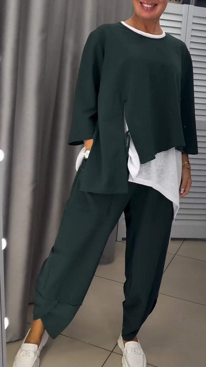Novalie - Conjunto de top y Pantalón de Cuello Redondo