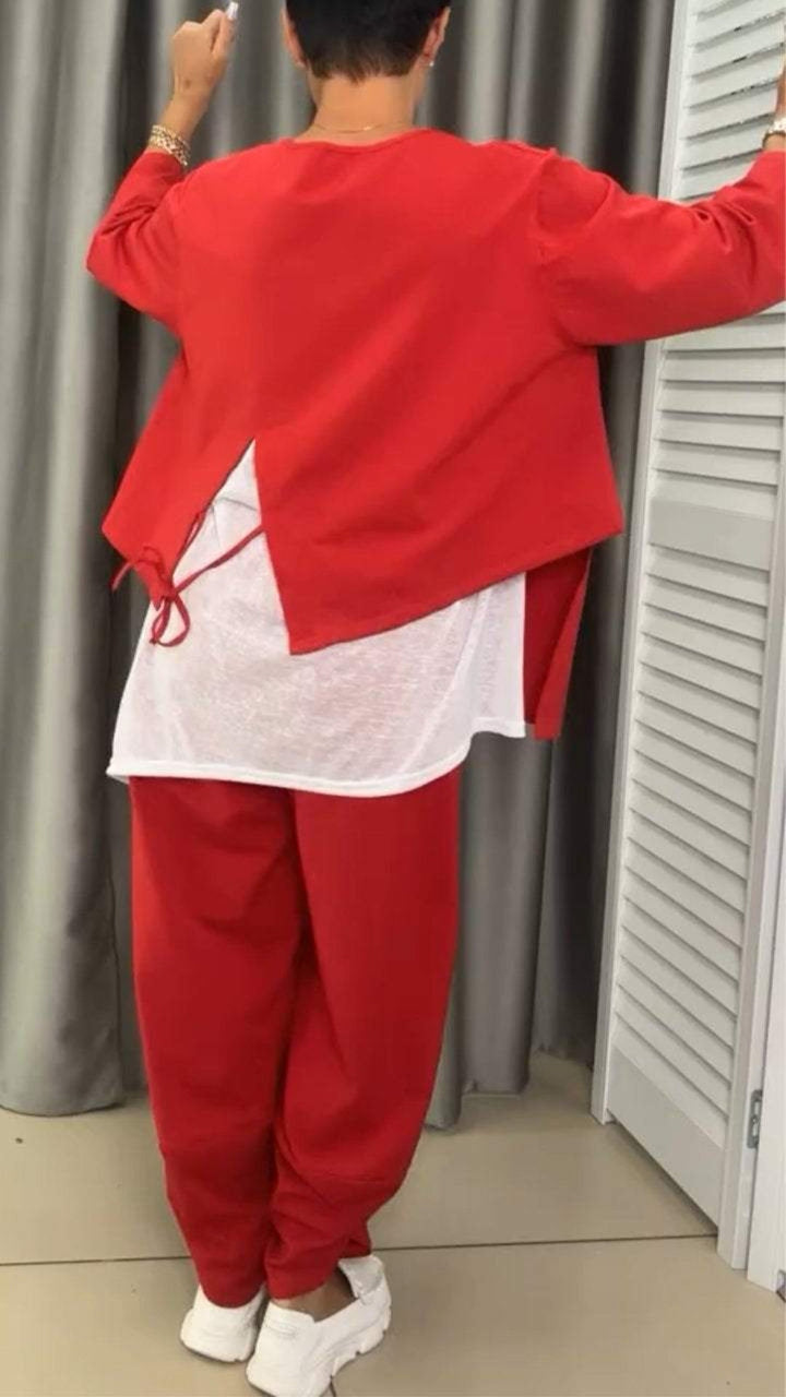 Novalie - Conjunto de top y Pantalón de Cuello Redondo
