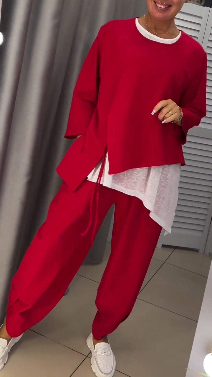 Novalie - Conjunto de top y Pantalón de Cuello Redondo
