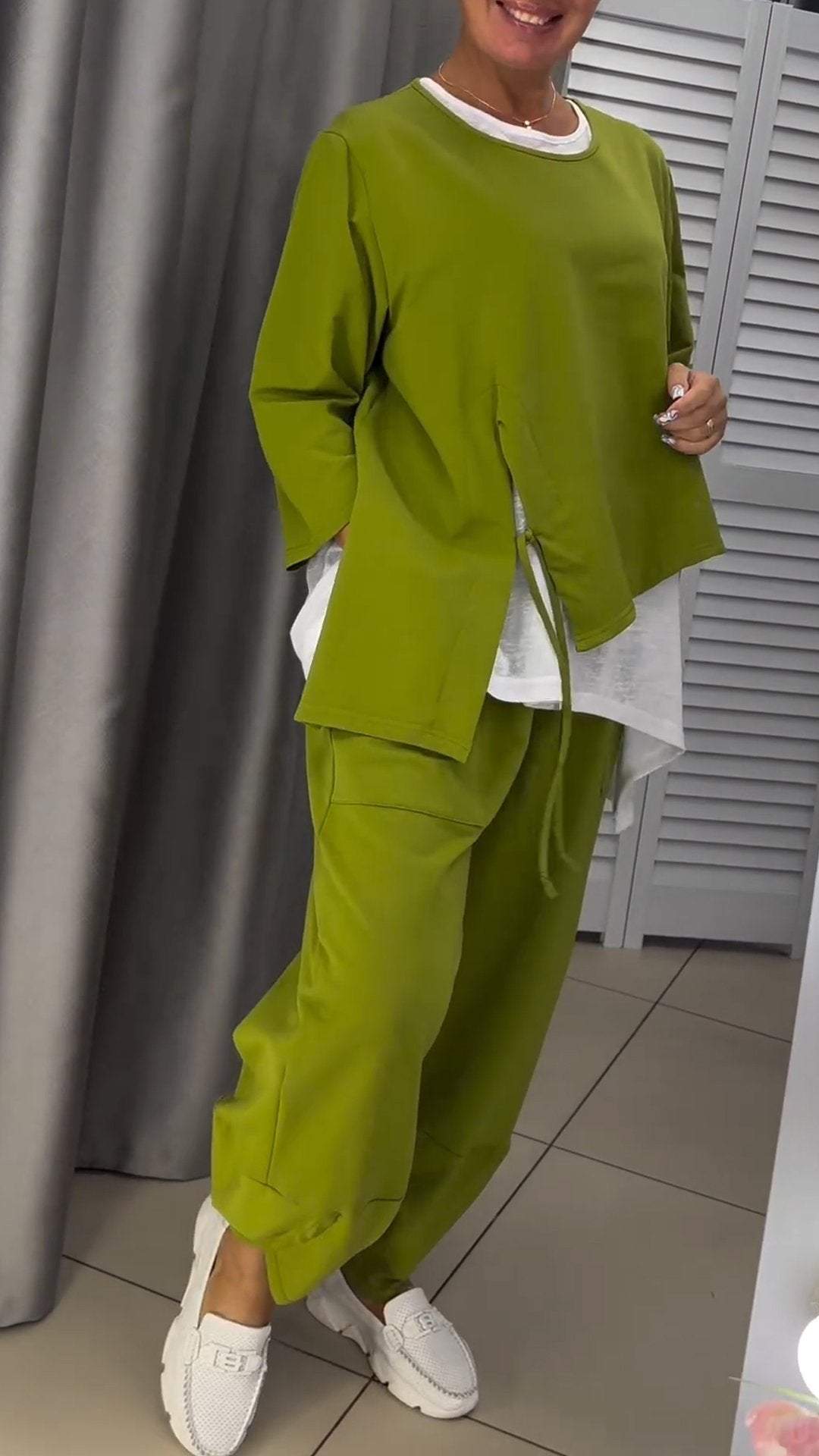 Novalie - Conjunto de top y Pantalón de Cuello Redondo