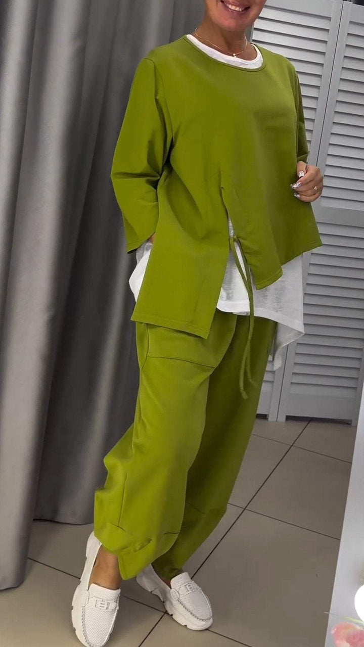 Novalie - Conjunto de top y Pantalón de Cuello Redondo