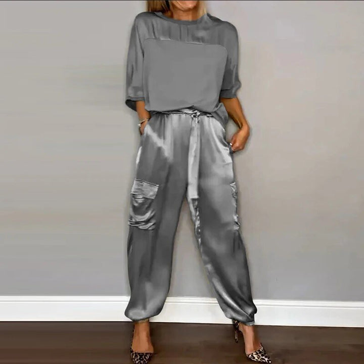 Emilie - Conjunto de Top y Pantalón de Cuello Redondo