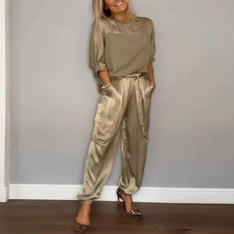 Emilie - Conjunto de Top y Pantalón de Cuello Redondo