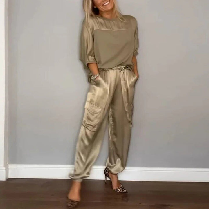 Emilie - Conjunto de Top y Pantalón de Cuello Redondo