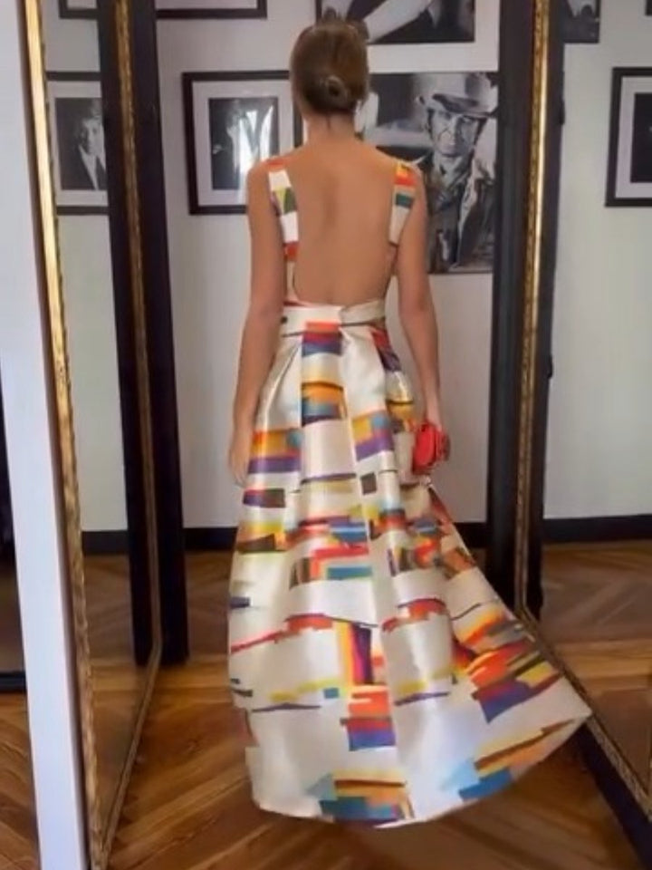 Vivien - Vestido Largo con Estampado Geométrico