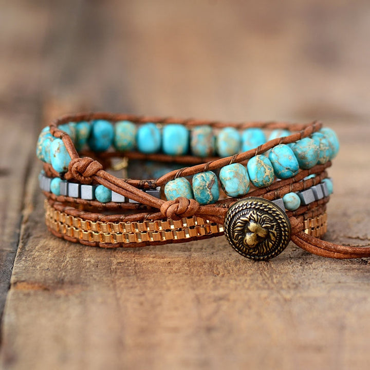 Natilda - Pulsera de Turquesa y Jaspe con Envoltura Curativa