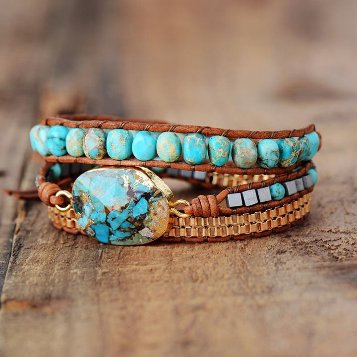 Natilda - Pulsera de Turquesa y Jaspe con Envoltura Curativa