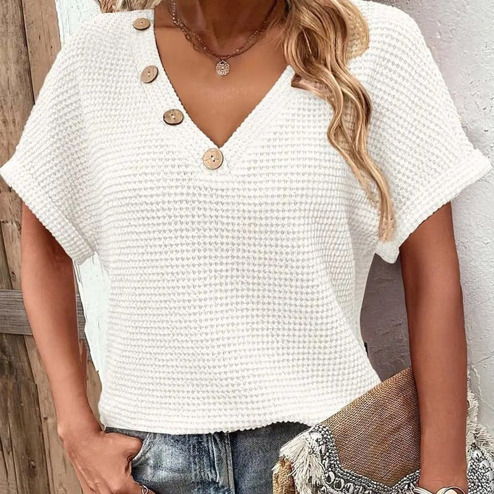 Lindse - Estiloso Top De Manga Corta Y Cuello En V