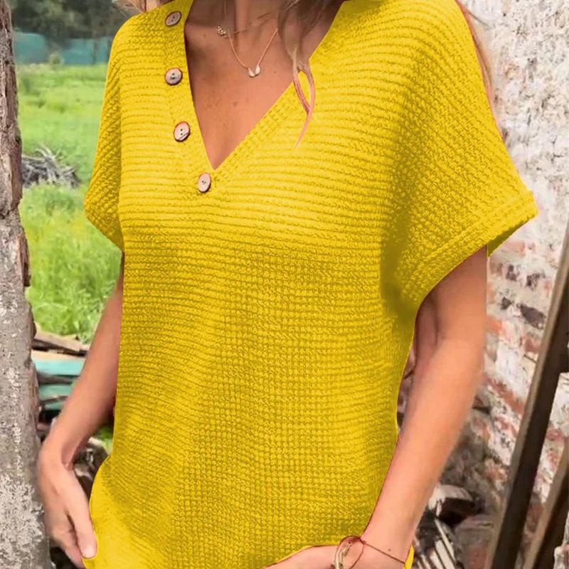 Lindse - Estiloso Top De Manga Corta Y Cuello En V