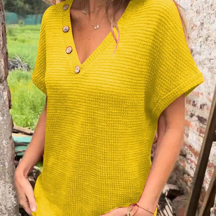Lindse - Estiloso Top De Manga Corta Y Cuello En V