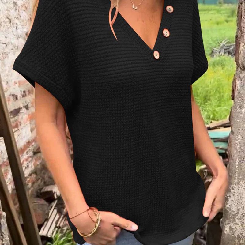 Lindse - Estiloso Top De Manga Corta Y Cuello En V