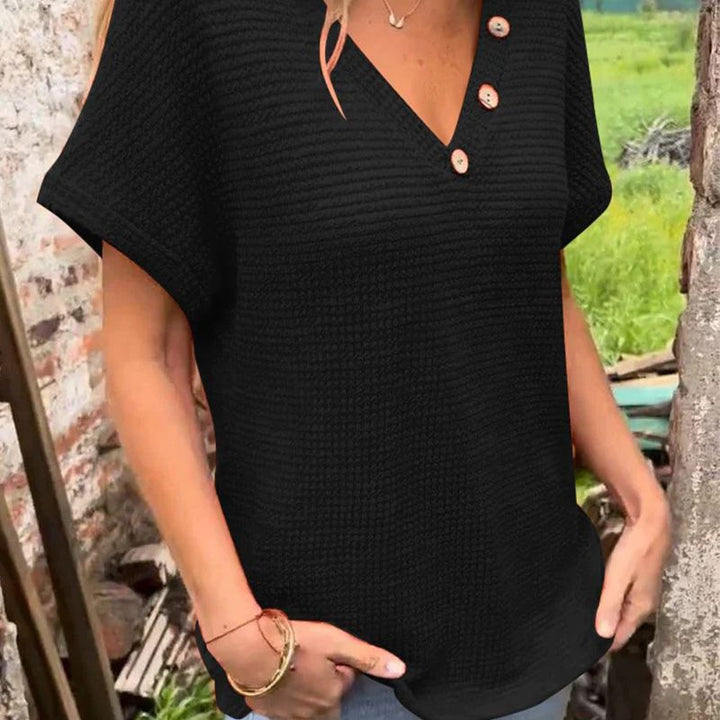 Lindse - Estiloso Top De Manga Corta Y Cuello En V