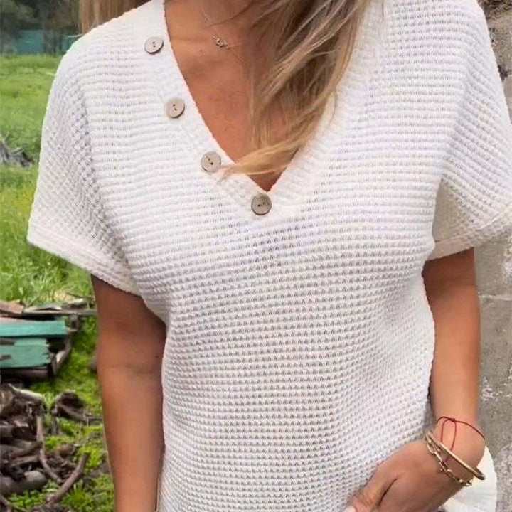 Lindse - Estiloso Top De Manga Corta Y Cuello En V