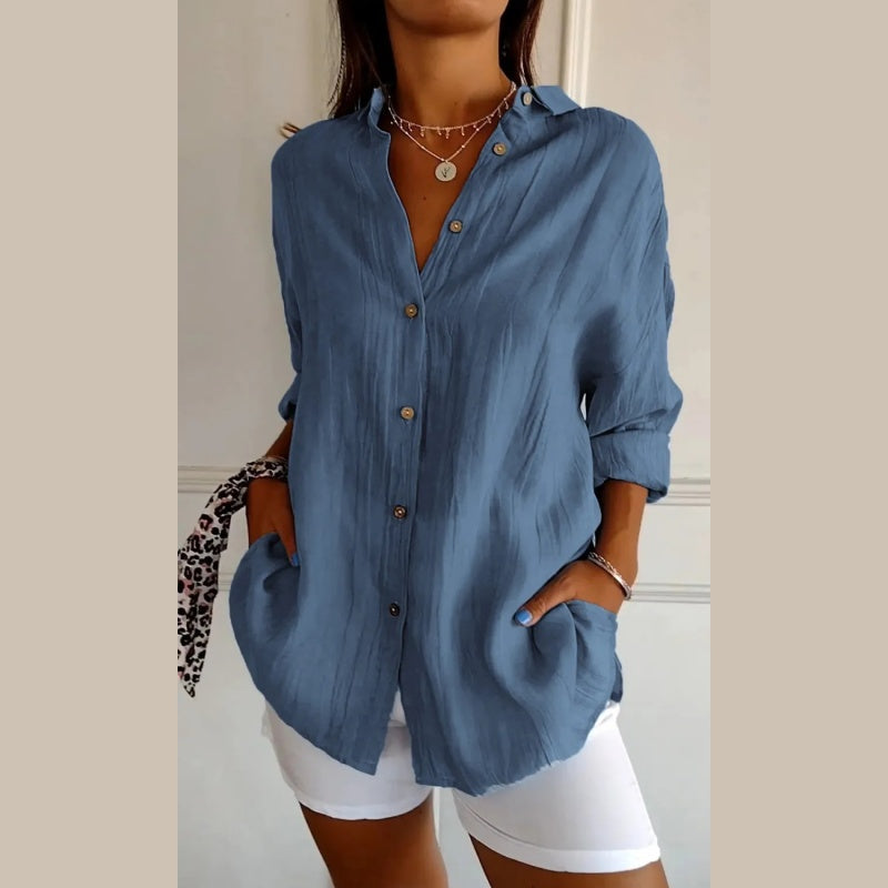 Virgie - Camisa Clásica de Solapa Sencilla