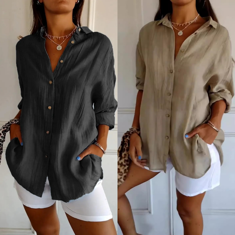 Virgie - Camisa Clásica de Solapa Sencilla