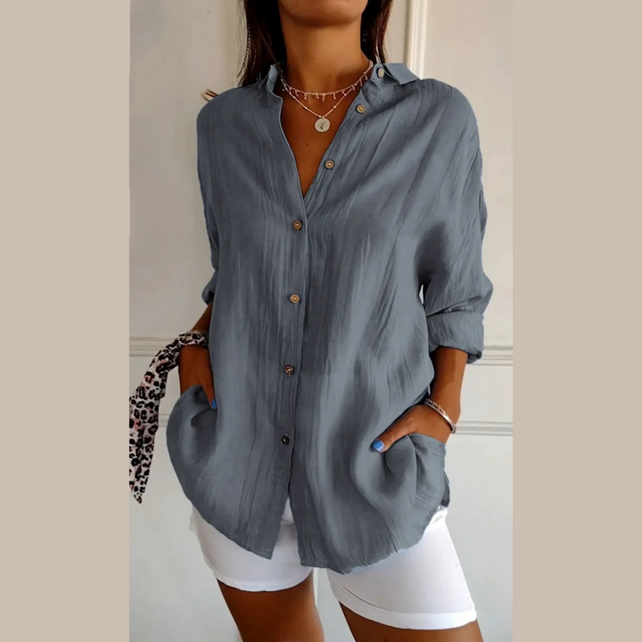 Virgie - Camisa Clásica de Solapa Sencilla