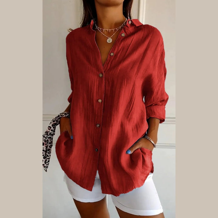 Virgie - Camisa Clásica de Solapa Sencilla