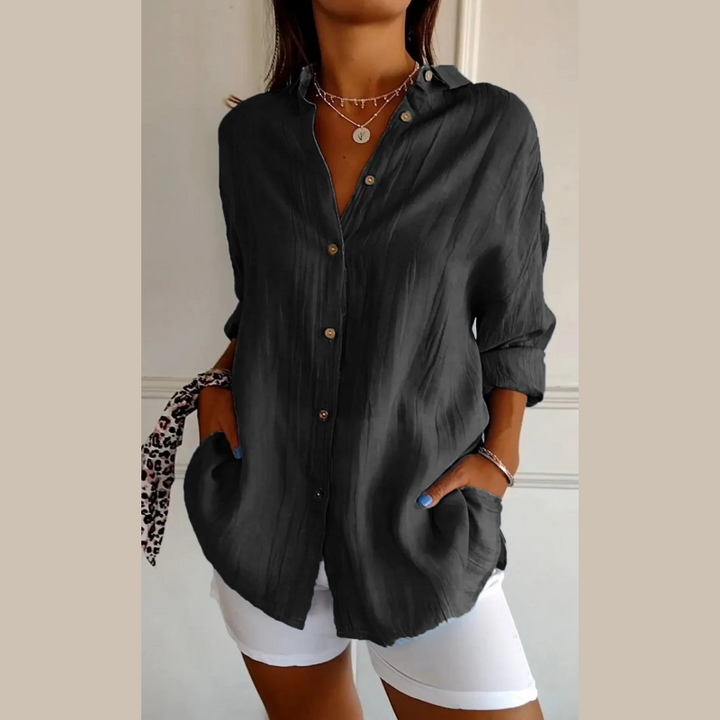 Virgie - Camisa Clásica de Solapa Sencilla